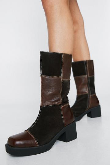 Brown Leather and Suede Patchwork Boots