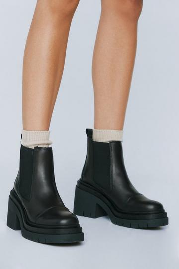 Black Leather Chunky Chelsea Boots