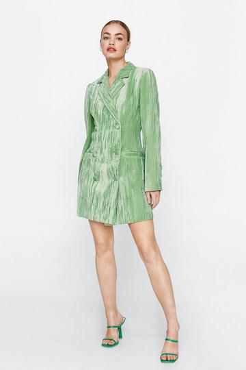 Green Double Breasted Velvet Blazer Dress