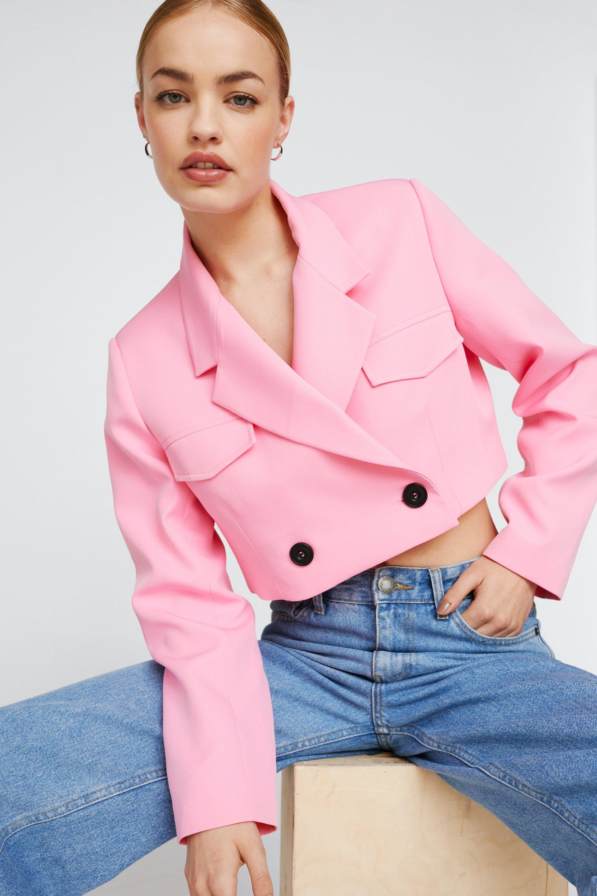 Pink cropped hot sale blazer womens