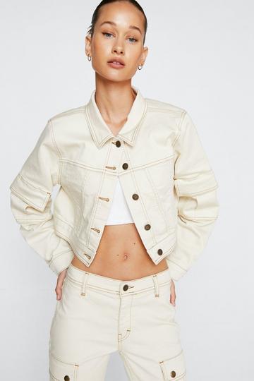 White Pocket Detail Cropped Denim Jacket