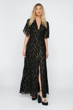 Gemma Black, Black silk frill midi dress