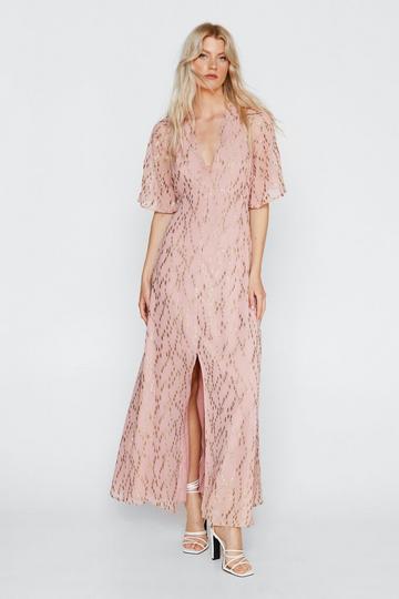 Pink Metallic Spot Angel Sleeve Maxi Dress