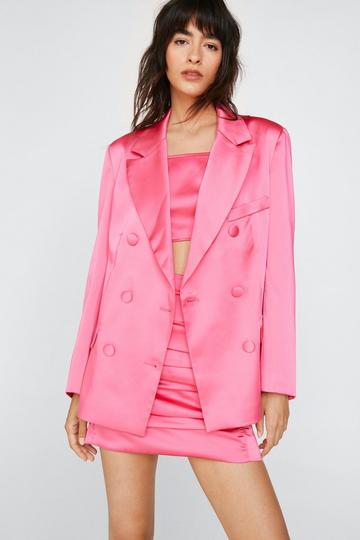 Premium Satin Double Breasted Blazer bright pink
