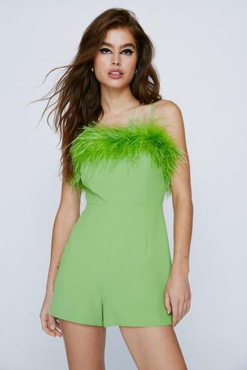 Feather Trim Strappy Romper green