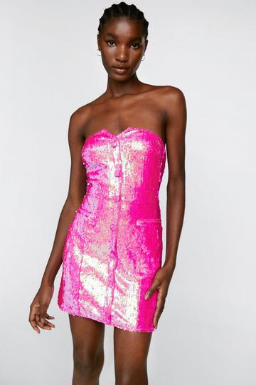 Pink Sequin Tailored Bandeau Mini Dress