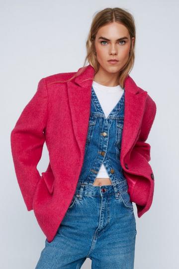 Premium Brushed Wool Oversized Blazer Coat pink