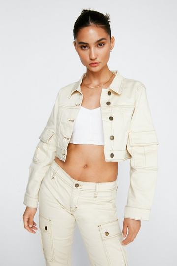 Ecru White Petite Pocket Detail Denim Jacket