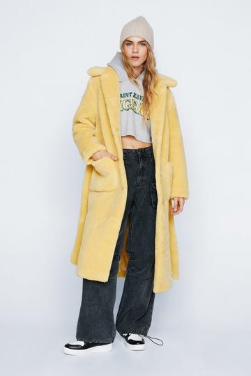 Yellow Premium Faux Fur Belted Longline Coat