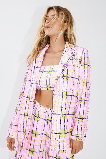 Check Sequin Single Breasted Blazer pink