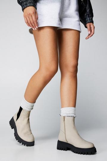 Beige Real Leather Chunky Chelsea Boots