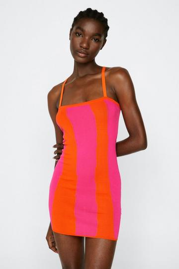 Orange Premium Knitted Rib Mini Dress