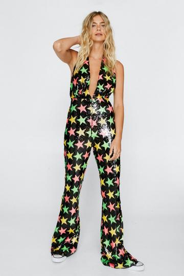 Star Sequin Halter Neck Jumpsuit black