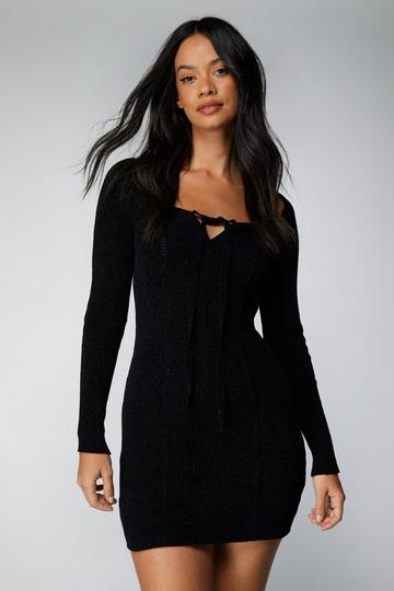 Black Premium Chenille Halterneck Bustier Mini Dress