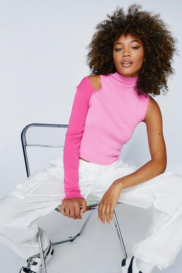 Premium Contrast Sleeve Cut Out Sweater pink