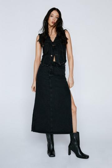 Side Split Denim Maxi Skirt washed black