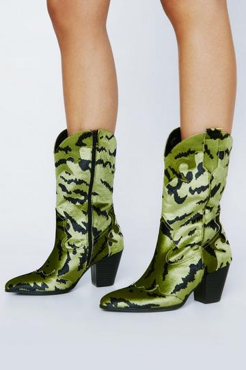 Yellow Velvet Leopard Print Western Boot