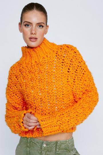 Orange Premium Cable Weave Stitch High Neck Sweater