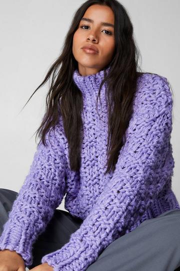 Purple Premium Cable Weave Stitch High Neck Sweater