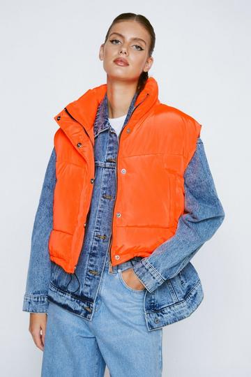 Cropped Zip Through Puffer Vest orange