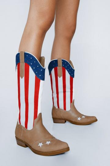 Brown Faux Leather Cowboy Boots