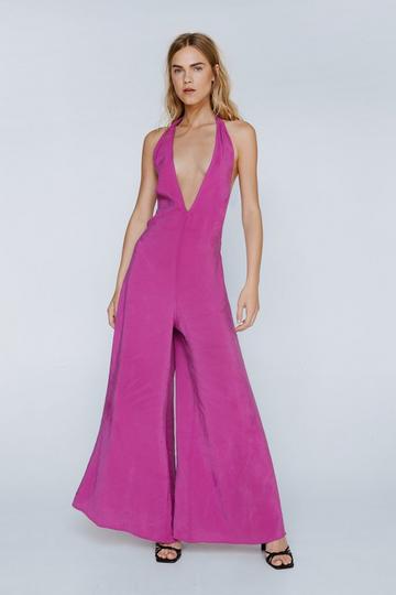 Premium Halter Neck Wide Leg Jumpsuit purple