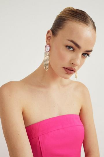 Jewel Diamante Tassel Drop Earrings pink