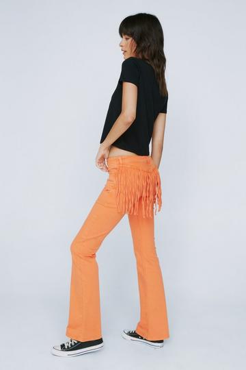 Denim Low Rise Fringe Flare Pants orange