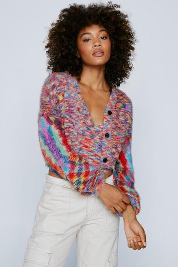 Space Dyed Fluffy Cropped Cardigan multi