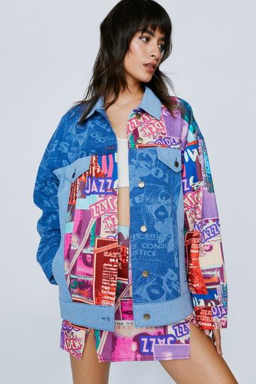 Jazz Print Denim Oversized Jacket multi
