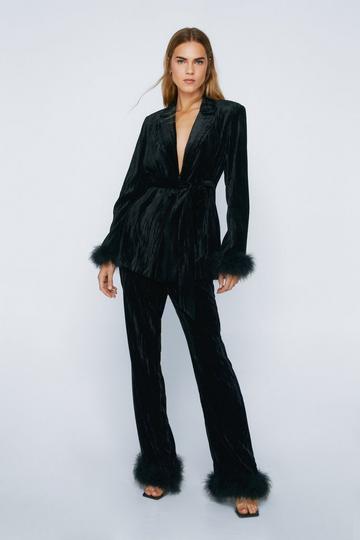 Feather Trim Kick Flare Trousers