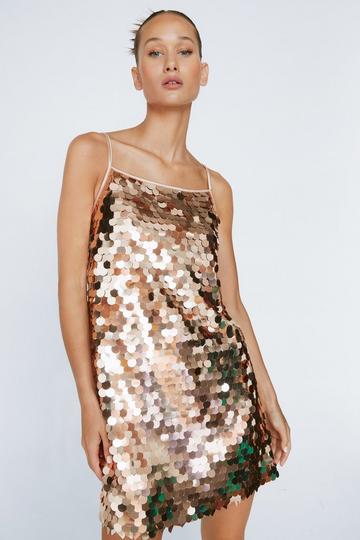 Petite Disc Sequin Mini Aline Dress copper