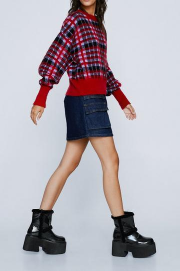 Flatform Crinkle Faux Sheep Skin Boot black