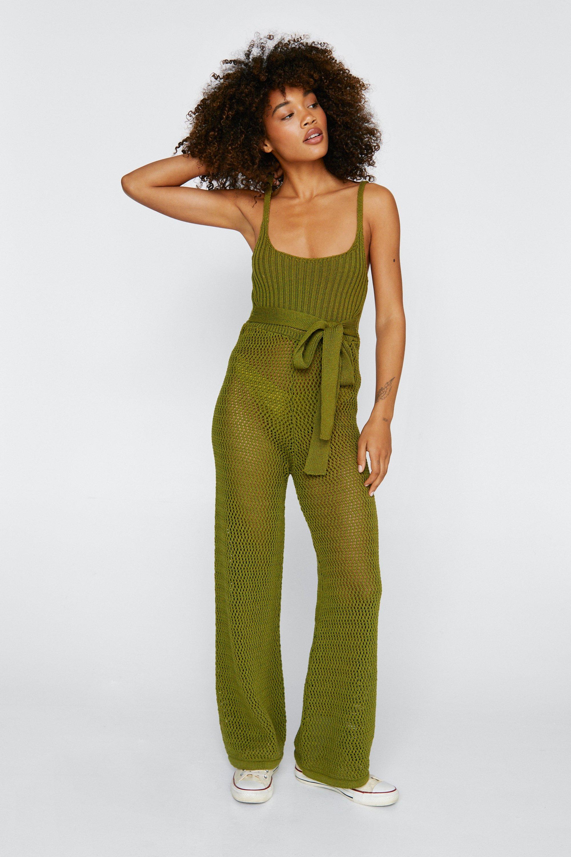 Green plisse best sale plunge strappy jumpsuit