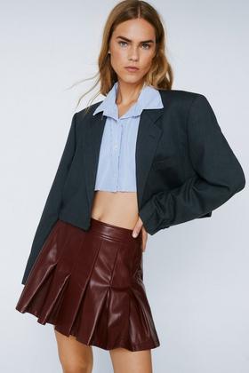 Petite Faux Leather Pleated Mini Skirt