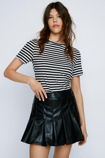 Black Faux Leather Pleated Mini Tennis Skirt