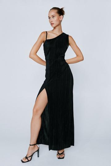 Plisse Side Split Shoulder Detail Maxi Dress black
