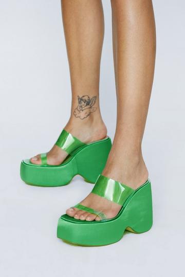 Satin Double Strap Wedge green