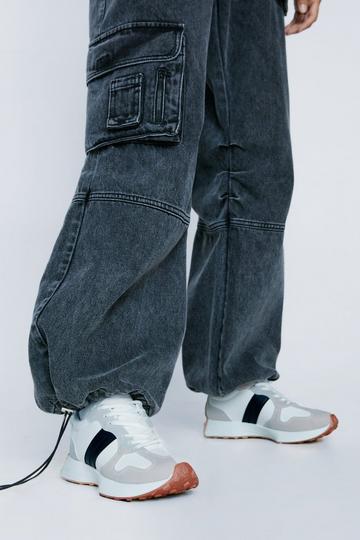 Faux Leather And Suede Colorblock Sneakers navy