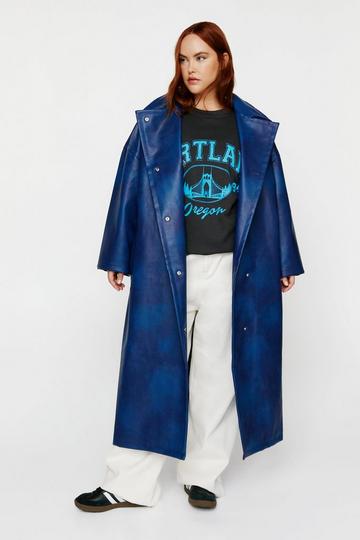 Navy Plus Size Distressed Faux Leather Trench Coat