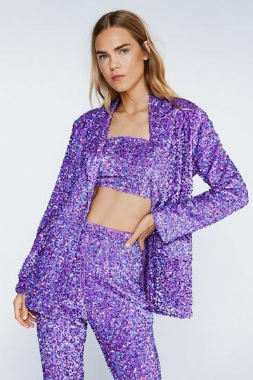 Premium Waisted Velvet Sequin Blazer purple