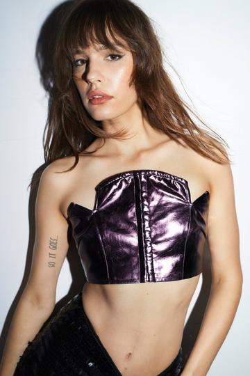 Faux Leather Hook And Eye Bandeau Top purple