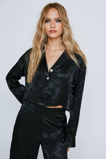 Satin Jacquard Relaxed Cropped Shirt black