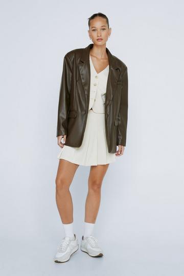 Petite Faux Leather Oversized Blazer chocolate