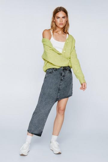 Asymmetric Longline Denim Skirt washed black