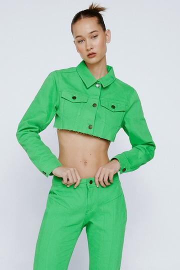 Green Petite City Scouts Crop Denim Trucker