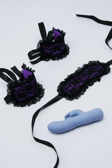 Rabbit Dildo With Handcuffs And Blindfold Set purple