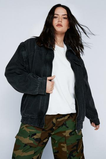 Plus 2 In 1 Detach Sleeve Denim Jacket washed black
