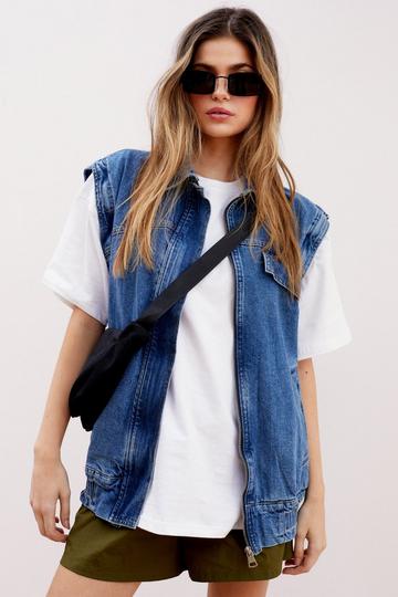Blue 2 In 1 Detachable Sleeve Denim Hybrid Jacket
