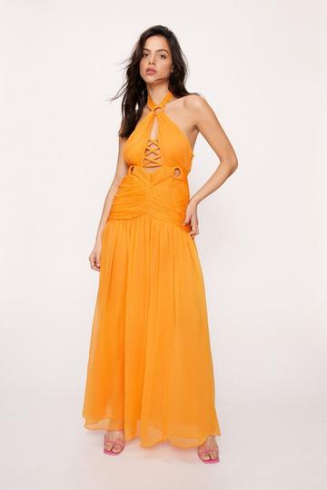 O Ring Lace Up Maxi Dress orange